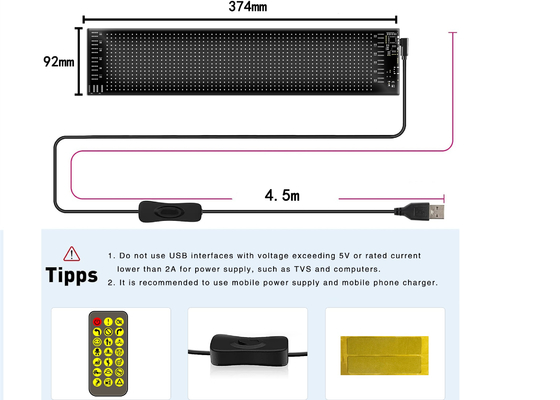 16*64 Écran LED flexible Affichage extérieur Panneau imperméable à l'eau Fenêtre de voiture Panneau LED souple