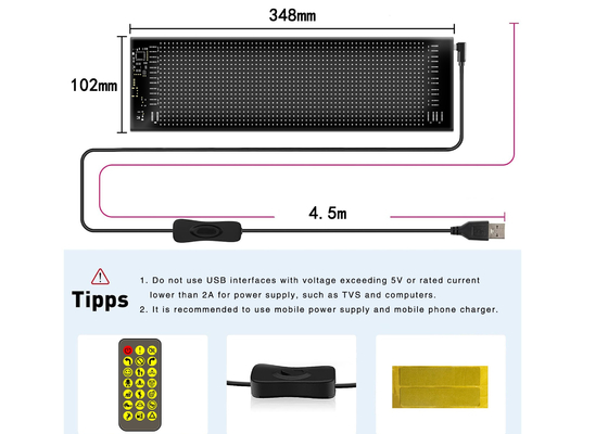 App Control Panneau de signalisation LED 20 * 64 USB flexible programmable personnalisé en défilement Message Signes de voiture Affichage numérique