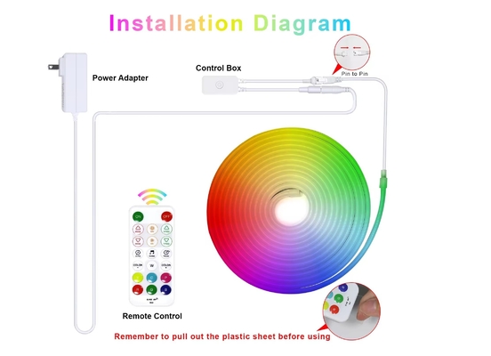 5M Full Color RGB Led Neon Flexible Silicone Strip de lumière ambiante Smart bricolage numérique Strip de course ensemble de lumière TUYA APP
