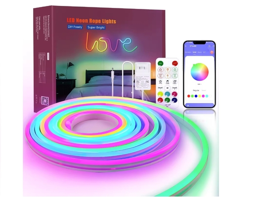 5M Full Color RGB Led Neon Flexible Silicone Strip de lumière ambiante Smart bricolage numérique Strip de course ensemble de lumière TUYA APP