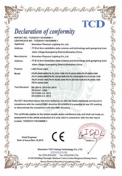 Chine XT-Phenson lighting Tech.,Ltd Certifications