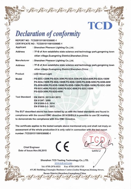 Chine XT-Phenson lighting Tech.,Ltd Certifications